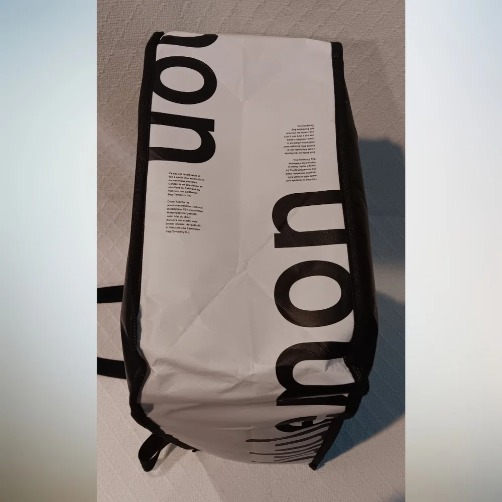 Lululemon Reusable Tote Bag with Snap-On Button and Handles Black White